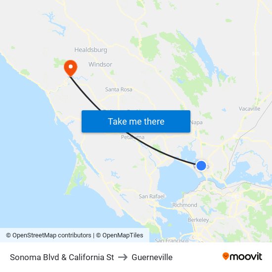 Sonoma Blvd & California St to Guerneville map