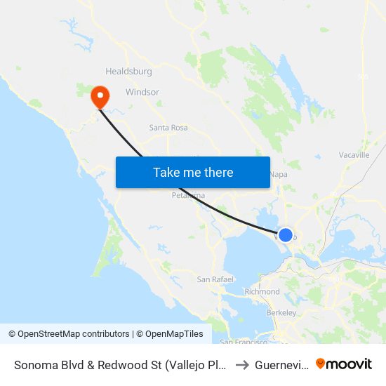 Sonoma Blvd & Redwood St (Vallejo Plaza) to Guerneville map