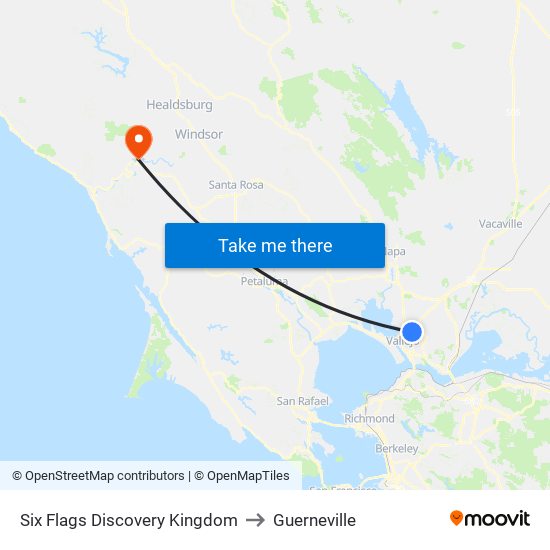 Six Flags Discovery Kingdom to Guerneville map