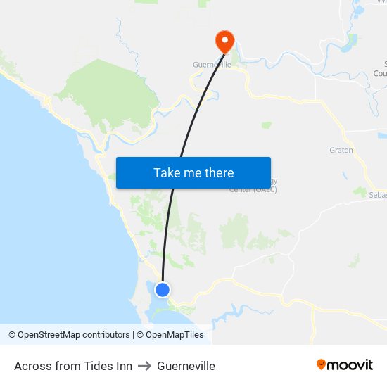 Across from Tides Inn to Guerneville map