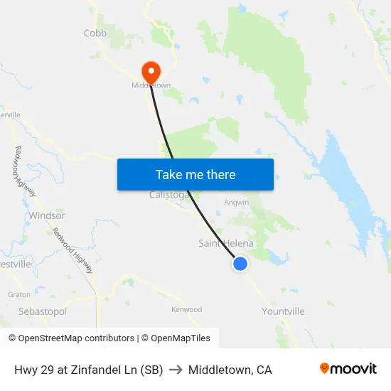 Hwy 29 at Zinfandel Ln (SB) to Middletown, CA map