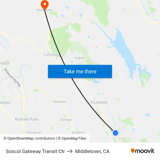 Soscol Gateway Transit Ctr to Middletown, CA map