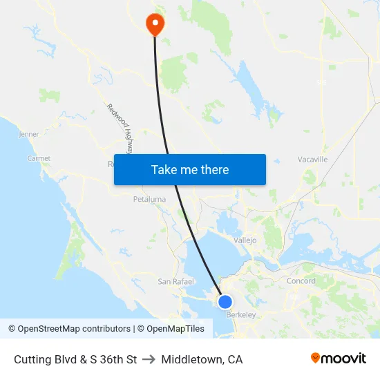 Cutting Blvd & S 36th St to Middletown, CA map