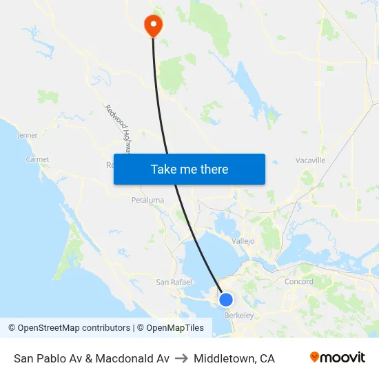 San Pablo Av & Macdonald Av to Middletown, CA map