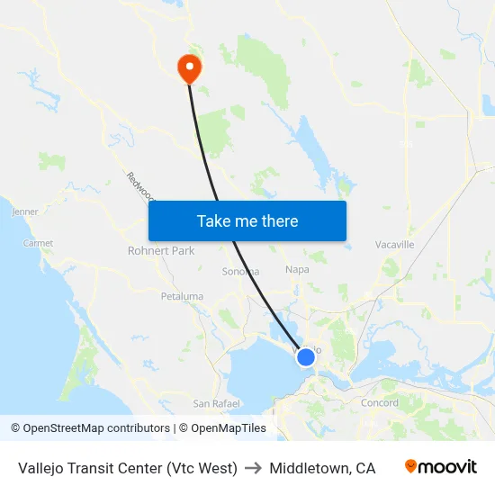 Vallejo Transit Center (Vtc West) to Middletown, CA map