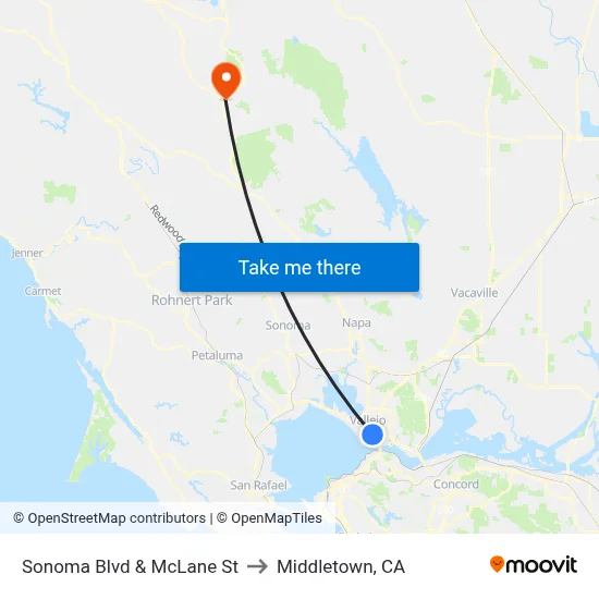 Sonoma Blvd & McLane St to Middletown, CA map