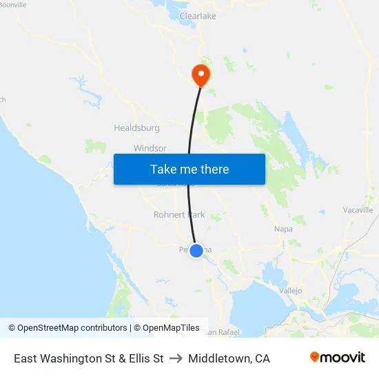 East Washington St & Ellis St to Middletown, CA map