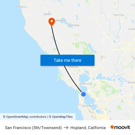 San Francisco (5th/Townsend) to Hopland, California map
