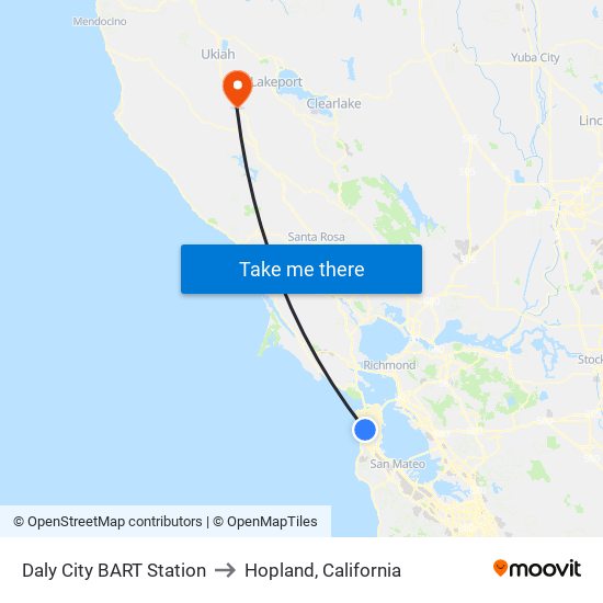 Daly City BART Station to Hopland, California map