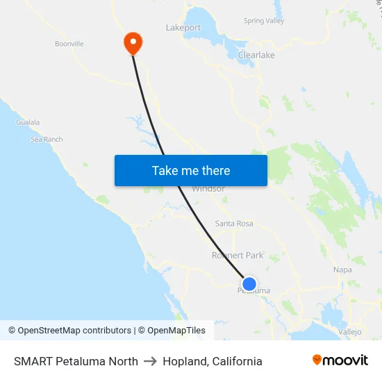 SMART Petaluma North to Hopland, California map