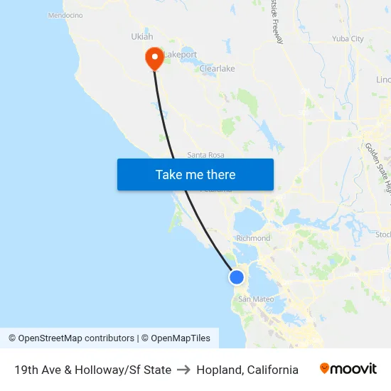 19th Ave & Holloway/Sf State to Hopland, California map