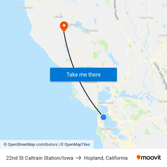 22nd St Caltrain Station/Iowa to Hopland, California map