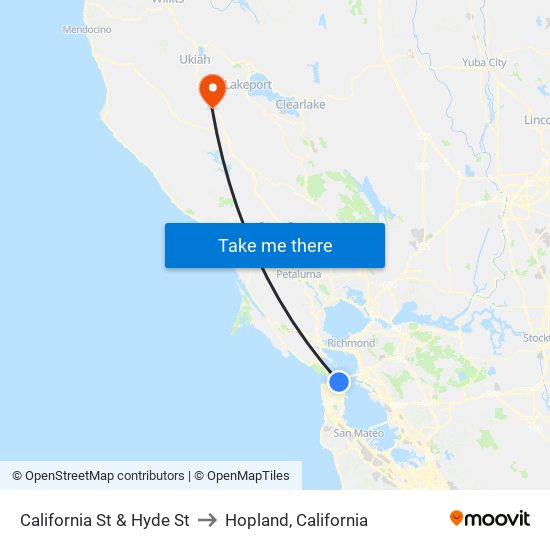 California St & Hyde St to Hopland, California map