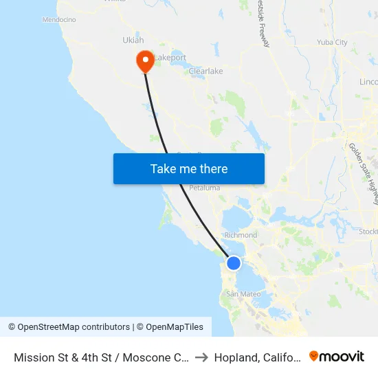 Mission St & 4th St / Moscone Center to Hopland, California map