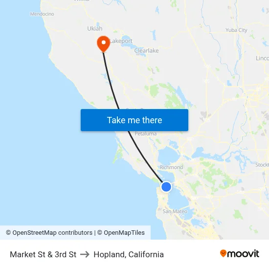 Market St & 3rd St to Hopland, California map