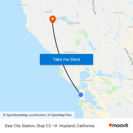 Daly City Station, Stop C3 to Hopland, California map