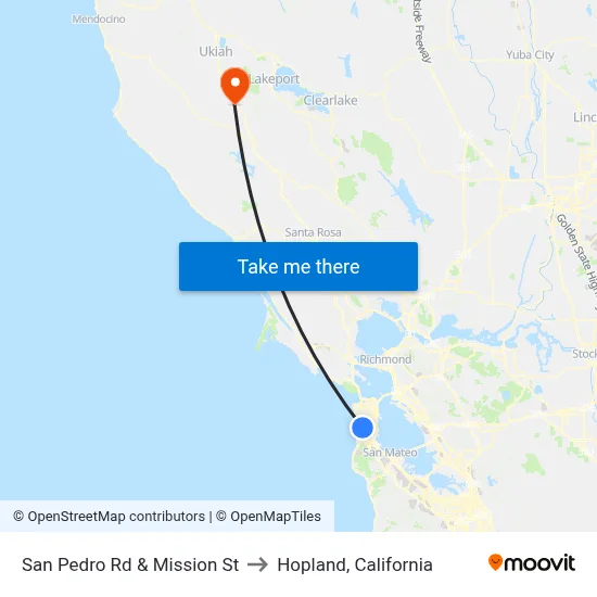 San Pedro Rd & Mission St to Hopland, California map
