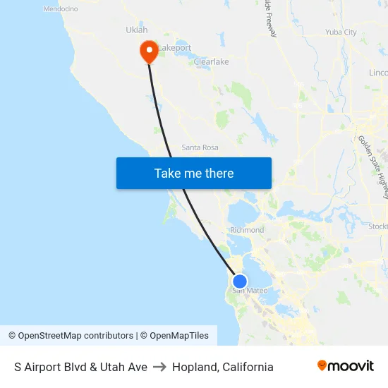 S Airport Blvd & Utah Ave to Hopland, California map