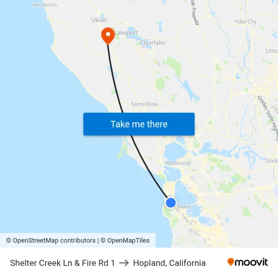 Shelter Creek Ln & Fire Rd 1 to Hopland, California map