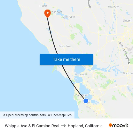 Whipple Ave & El Camino Real to Hopland, California map