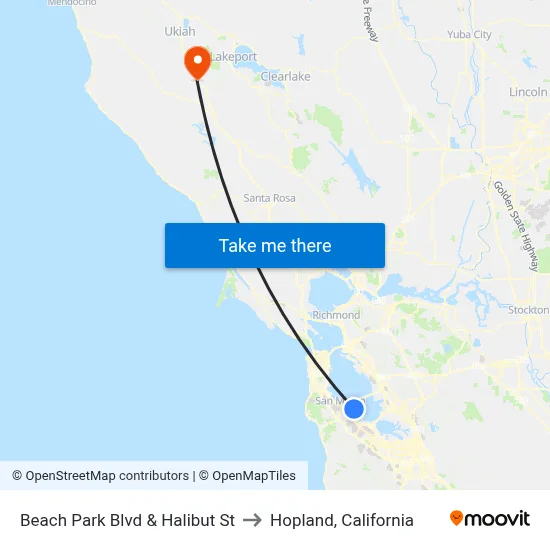 Beach Park Blvd & Halibut St to Hopland, California map
