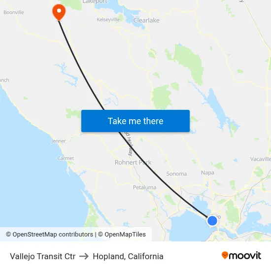 Vallejo Transit Ctr to Hopland, California map