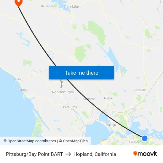Pittsburg/Bay Point BART to Hopland, California map