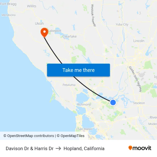 Davison Dr & Harris Dr to Hopland, California map