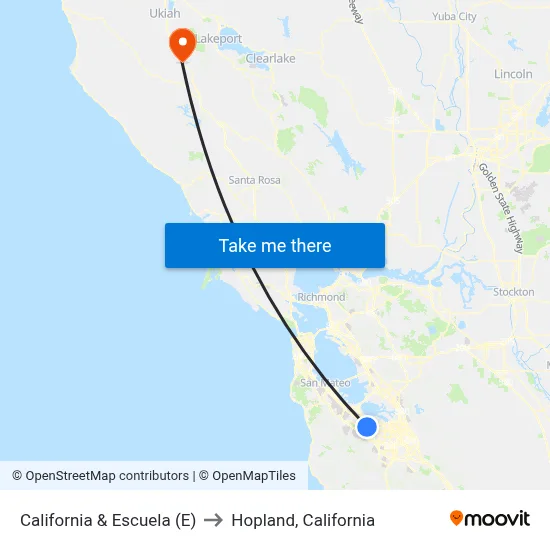California & Escuela (E) to Hopland, California map