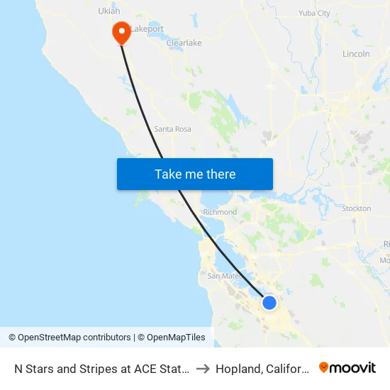Great America ACE Amtrak Station (N) to Hopland, California map