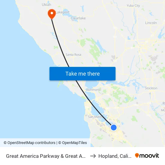 Great America & Great America Way (S) to Hopland, California map