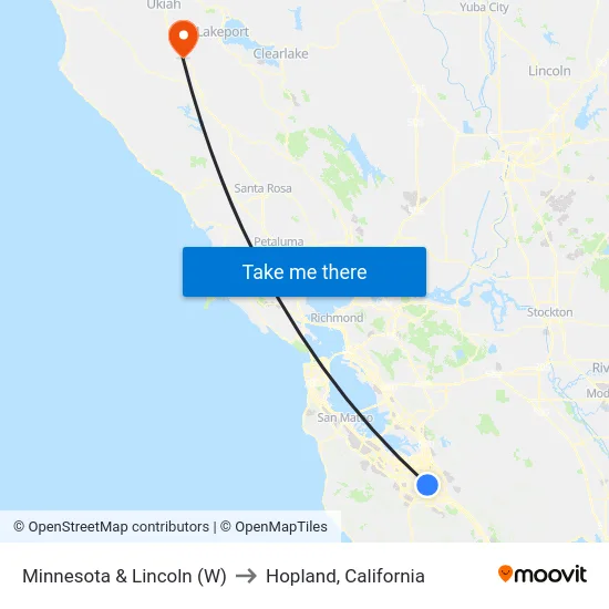 Minnesota & Lincoln (W) to Hopland, California map