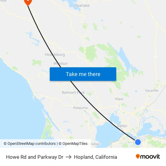 Howe Rd and Parkway Dr to Hopland, California map
