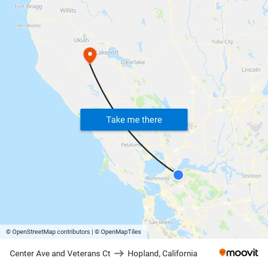 Center Ave and Veterans Ct to Hopland, California map