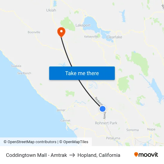 Coddingtown Mall - Amtrak to Hopland, California map