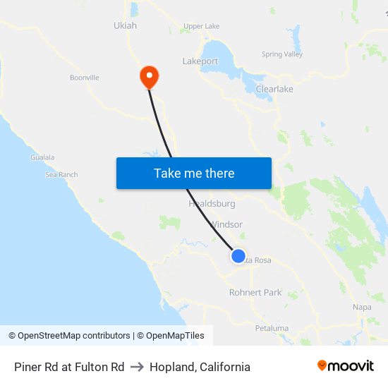 Piner Rd at Fulton Rd to Hopland, California map