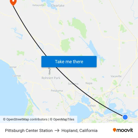 Pittsburgh Center Station to Hopland, California map