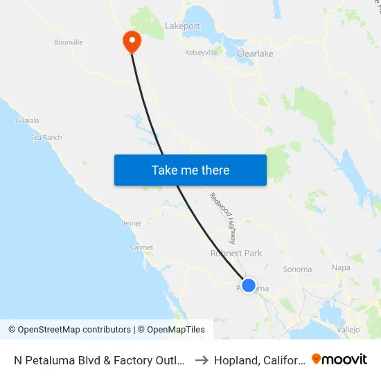N Petaluma Blvd & Factory Outlet Rd to Hopland, California map