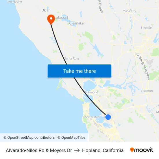 Alvarado-Niles Rd & Meyers Dr to Hopland, California map