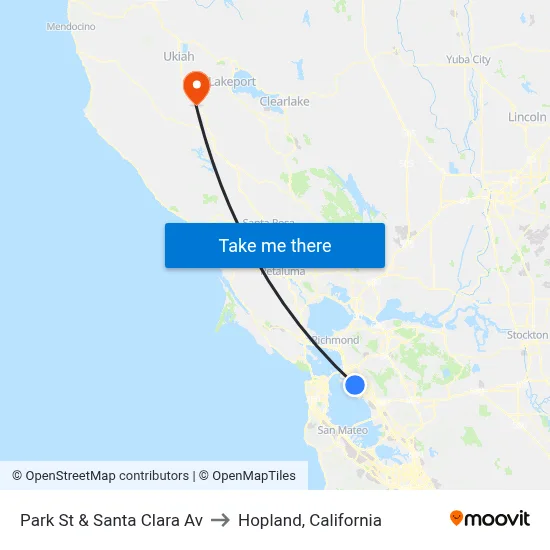 Park St & Santa Clara Av to Hopland, California map