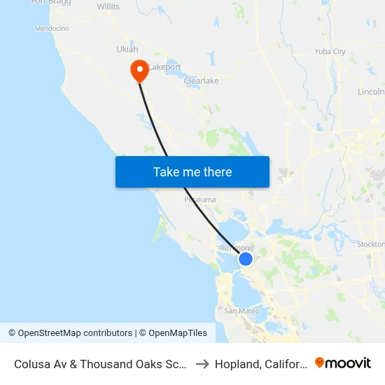 Colusa Av & Thousand Oaks School to Hopland, California map