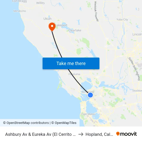 Ashbury Av & Eureka Av (El Cerrito High School) to Hopland, California map