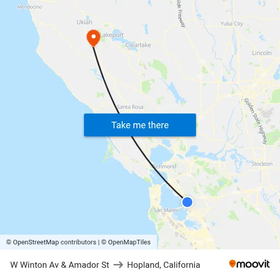 W Winton Av & Amador St to Hopland, California map