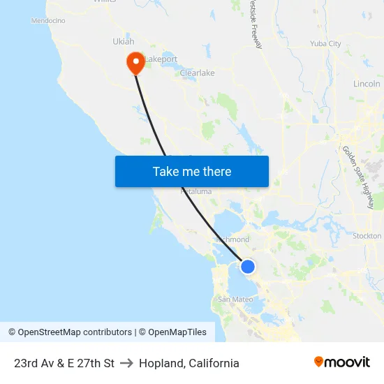 23rd Av & E 27th St to Hopland, California map