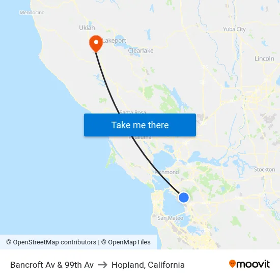 Bancroft Av & 99th Av to Hopland, California map