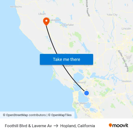 Foothill Blvd & Laverne Av to Hopland, California map