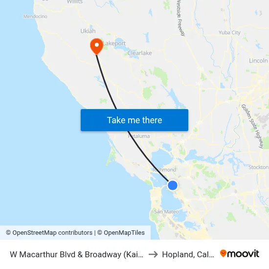 W Macarthur Blvd & Broadway (Kaiser Hospital) to Hopland, California map