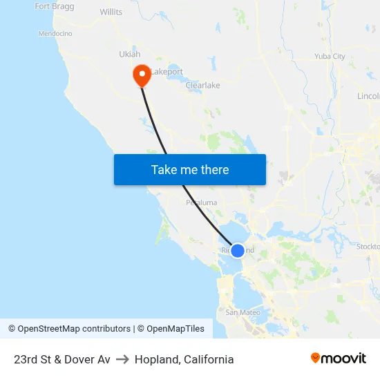 23rd St & Dover Av to Hopland, California map