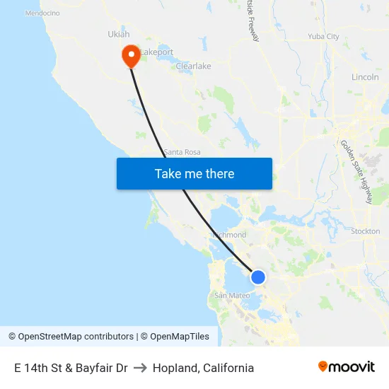 E 14th St & Bayfair Dr to Hopland, California map