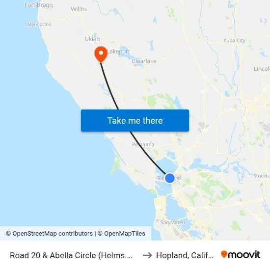 Road 20 & Abella Circle (Helms Mid Sch) to Hopland, California map